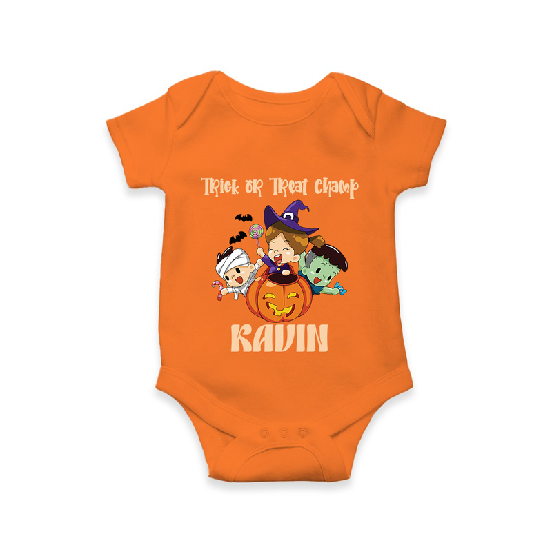 Trick or Treat Champ Romper | Custom Baby Romper for Little Halloween Stars - ORANGE - New Born (Chest 14")