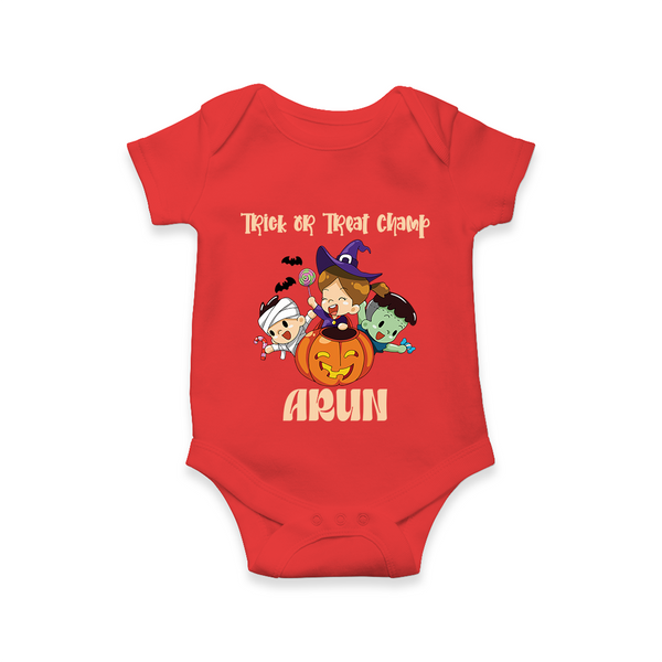 Trick Or Treat Camp Print Baby Romper   - RED - New Born (Chest 14")