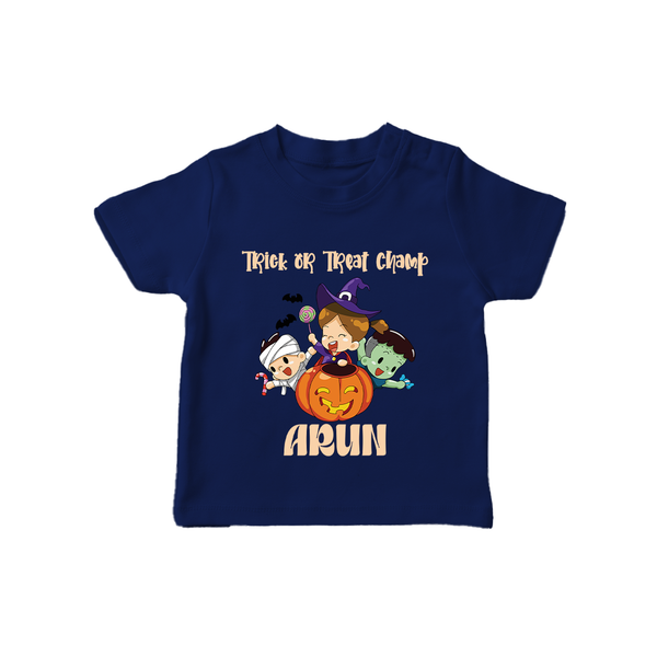Trick Or Treat Camp Print Baby Tshirt  - NAVY BLUE - 0-5 Months Old (Chest 17")