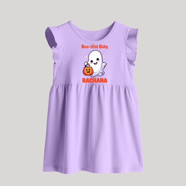 Boo-tiful Ghost Print Baby Baby Frock  - LILAC - 0 - 3 Months Old (Chest 17")