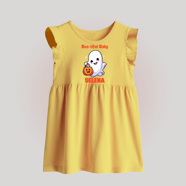 Boo-tiful Baby Frock | Personalized Baby Frock for Spooky Celebration - PASTEL YELLOW - 0 - 3 Months Old (Chest 17")