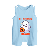 Boo-tiful Ghost Print Baby Button Romper  - BABY BLUE - New Born (Chest 18")