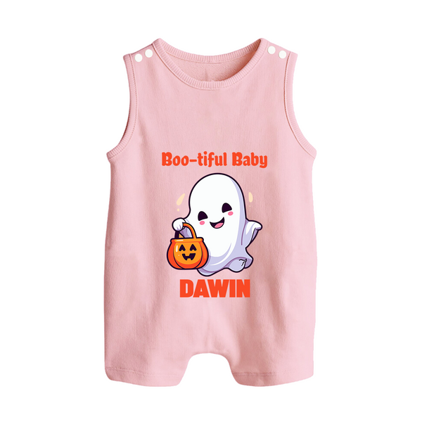 Boo-tiful Ghost Print Baby Button Romper  - BABY PINK - New Born (Chest 18")