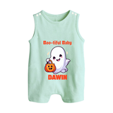 Boo-tiful Ghost Print Baby Button Romper  - MINT GREEN - New Born (Chest 18")