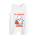 Boo-tiful Ghost Print Baby Button Romper  - WHITE - New Born (Chest 18")