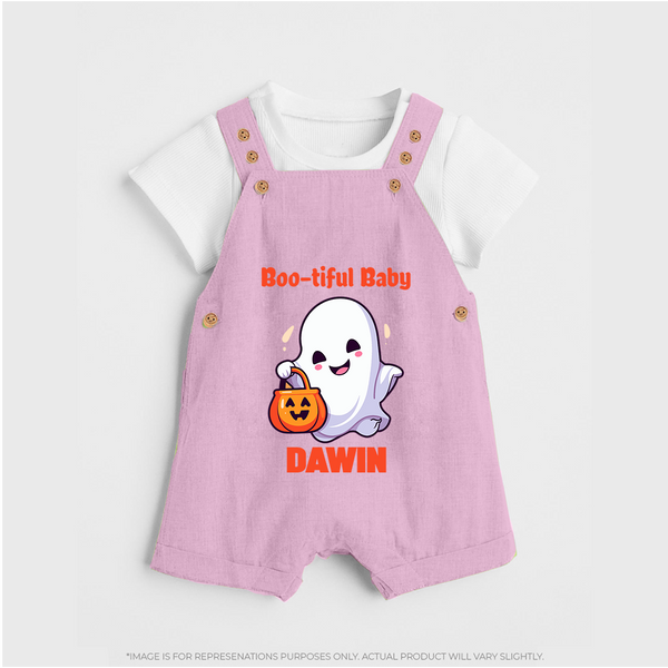 Boo-tiful Ghost Print Baby Dungaree  - BABY PINK - 0 - 5 Months Old (Chest 18")