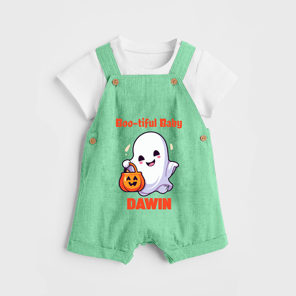 Boo-tiful Ghost Print Baby Dungaree  - GREEN - 0 - 5 Months Old (Chest 18")