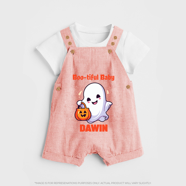 Boo-tiful Ghost Print Baby Dungaree  - PEACH - 0 - 5 Months Old (Chest 18")