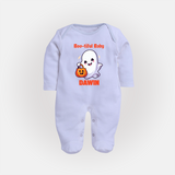 Boo-tiful Ghost Print Baby Full Body Suit  - BABY BLUE - New Born (Chest 7.5")