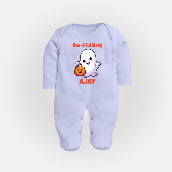 Boo-tiful Baby Sleep Suit | Personalized Baby Sleep Suit for Spooky Celebration - BABY BLUE - New Born (Chest 7.5")