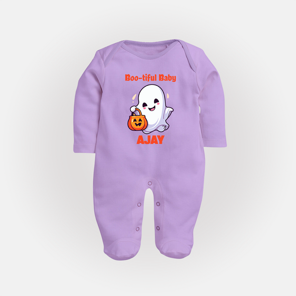 Boo-tiful Baby Sleep Suit | Personalized Baby Sleep Suit for Spooky Celebration - LILAC - New Born (Chest 7.5")