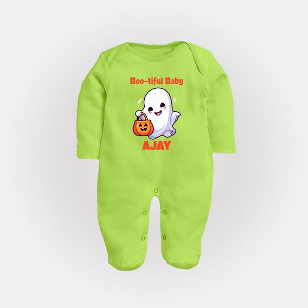 Boo-tiful Baby Sleep Suit | Personalized Baby Sleep Suit for Spooky Celebration - LIME GREEN - New Born (Chest 7.5")