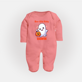 Boo-tiful Ghost Print Baby Full Body Suit  - PEACH - New Born (Chest 7.5")