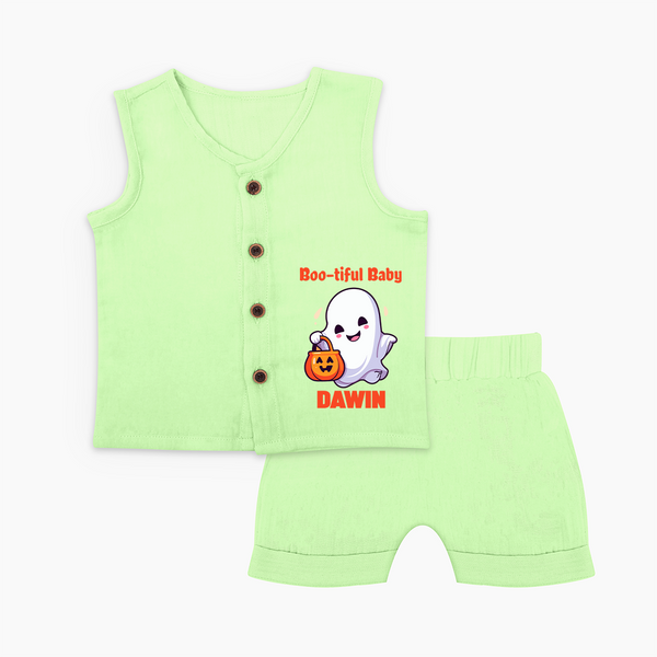 Boo-tiful Ghost Print Baby Jabla Set  - PASTEL GREEN - 0 - 3 Months Old (Chest 9.8")