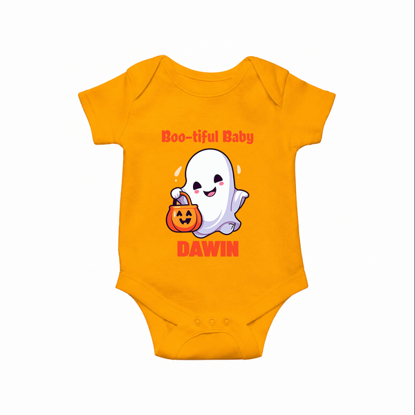 Boo-tiful Ghost Print Baby Romper   - CHROME YELLOW - New Born (Chest 14")