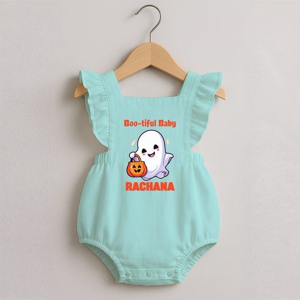 Boo-tiful Ghost Print Baby Romper Frock  - MINT GREEN - 0 - 3 Months Old (Chest 19")