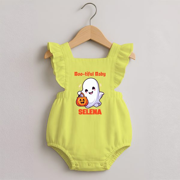 Boo-tiful Baby Romper Frock | Personalized Baby Romper Frock for Spooky Celebration - PASTEL YELLOW - 0 - 3 Months Old (Chest 19")