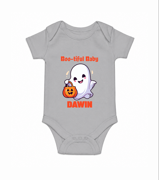 Boo-tiful Ghost Print Baby Romper   - GREY - New Born (Chest 14")