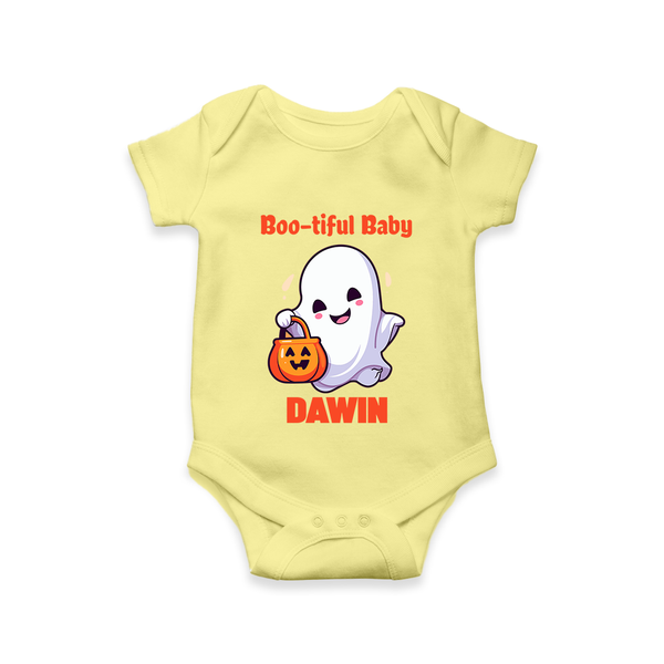 Boo-tiful Ghost Print Baby Romper   - PASTEL YELLOW - New Born (Chest 14")