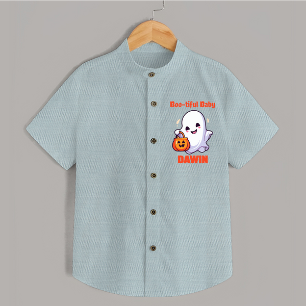 Boo-tiful Ghost Print Baby Kids Shirt  - ARCTIC BLUE - 0 - 6 Months Old (Chest 23")