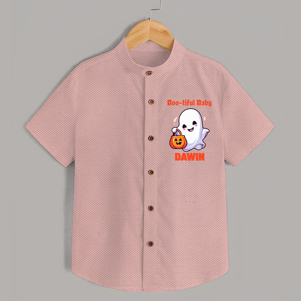 Boo-tiful Ghost Print Baby Kids Shirt  - PEACH - 0 - 6 Months Old (Chest 23")