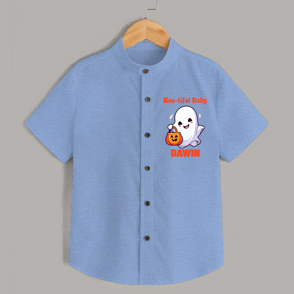 Boo-tiful Ghost Print Baby Kids Shirt  - SKY BLUE - 0 - 6 Months Old (Chest 23")