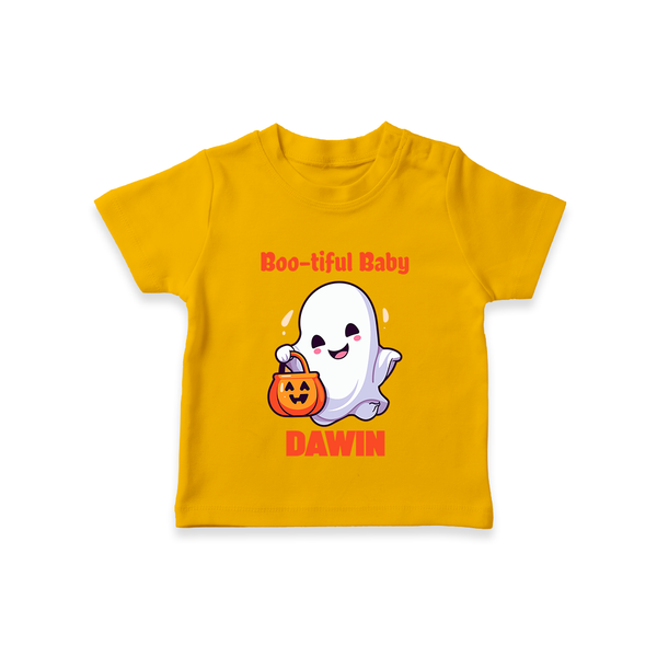 Boo-tiful Ghost Print Baby Tshirt  - CHROME YELLOW - 0-5 Months Old (Chest 17")