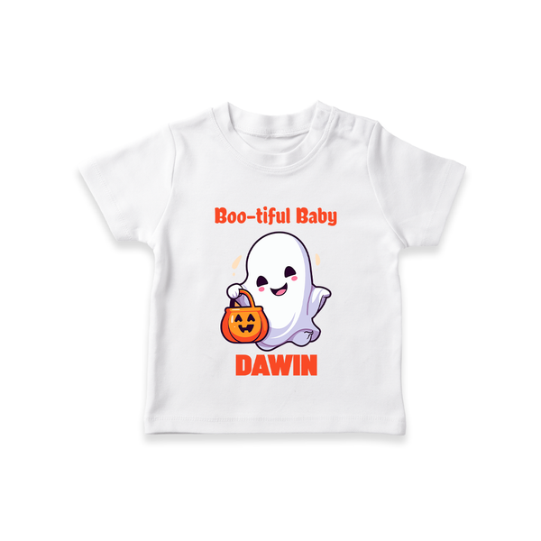Boo-tiful Ghost Print Baby Tshirt  - WHITE - 0-5 Months Old (Chest 17")