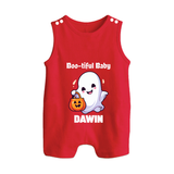 Boo-tiful Ghost Print Baby Button Romper  - RED - New Born (Chest 18")