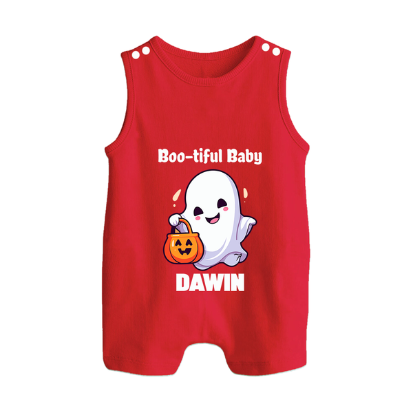 Boo-tiful Ghost Print Baby Button Romper  - RED - New Born (Chest 18")