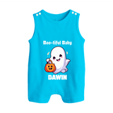 Boo-tiful Ghost Print Baby Button Romper  - SKY BLUE - New Born (Chest 18")