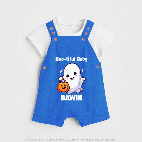 Boo-tiful Ghost Print Baby Dungaree  - COBALT BLUE - 0 - 5 Months Old (Chest 18")