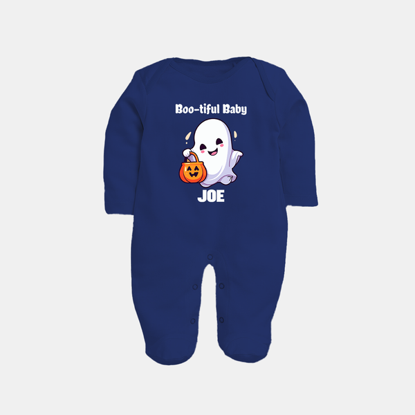 Boo-tiful Baby Sleep Suit | Personalized Baby Sleep Suit for Spooky Celebration - NAVY BLUE - New Born (Chest 7.5")