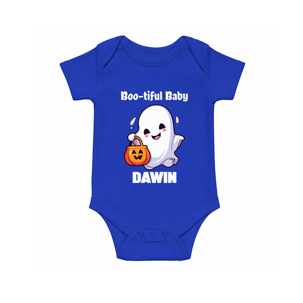 Boo-tiful Ghost Print Baby Romper   - COBALT BLUE - New Born (Chest 14")