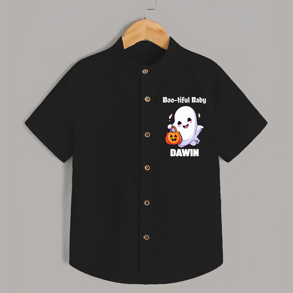 Boo-tiful Ghost Print Baby Kids Shirt  - BLACK - 0 - 6 Months Old (Chest 23")