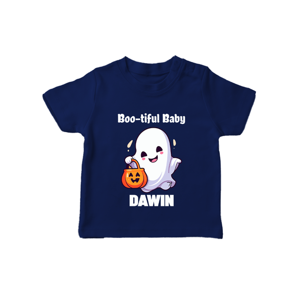 Boo-tiful Ghost Print Baby Tshirt  - NAVY BLUE - 0-5 Months Old (Chest 17")