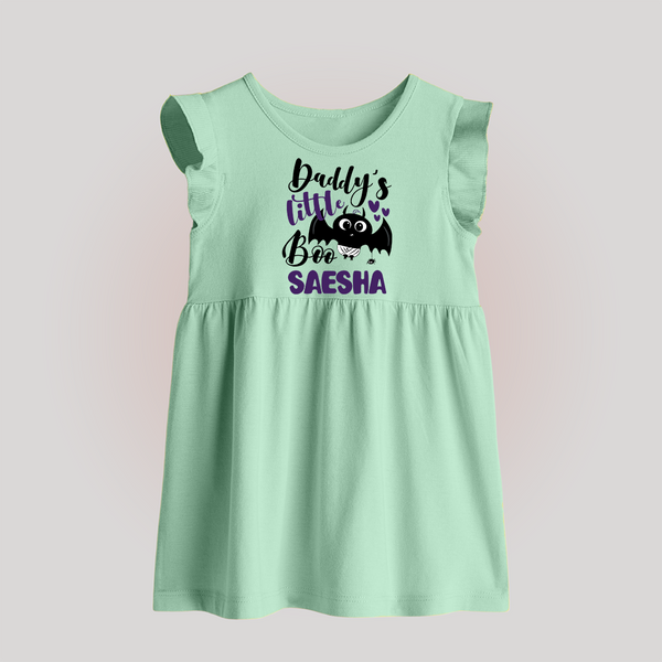 Daddy's Little Boo Bat Print Baby Baby Frock  - MINT GREEN - 0 - 3 Months Old (Chest 17")