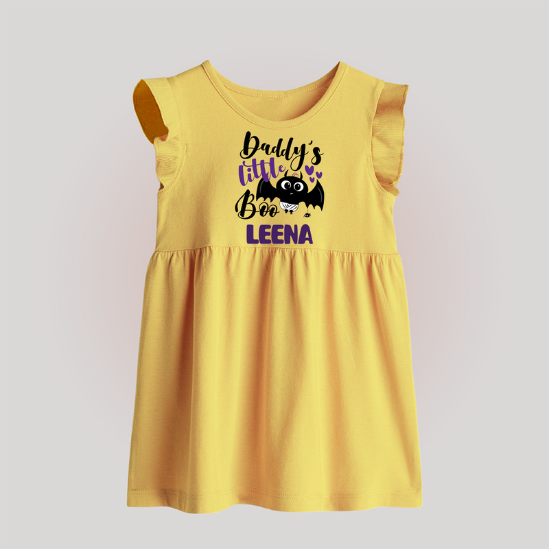 Daddy's Little Boo Baby Frock | Custom Baby Frock for Halloween Fun - PASTEL YELLOW - 0 - 3 Months Old (Chest 17")