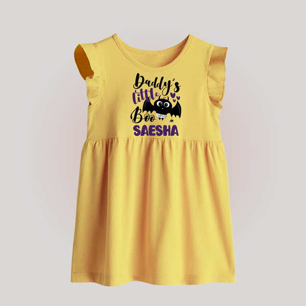 Daddy's Little Boo Bat Print Baby Baby Frock  - PASTEL YELLOW - 0 - 3 Months Old (Chest 17")