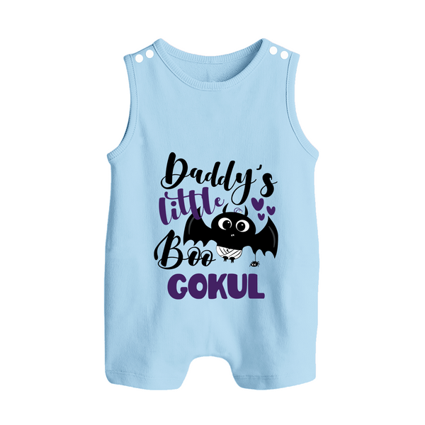 Daddy's Little Boo Bat Print Baby Button Romper  - BABY BLUE - New Born (Chest 18")