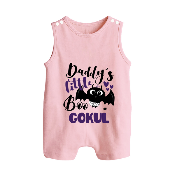 Daddy's Little Boo Bat Print Baby Button Romper  - BABY PINK - New Born (Chest 18")