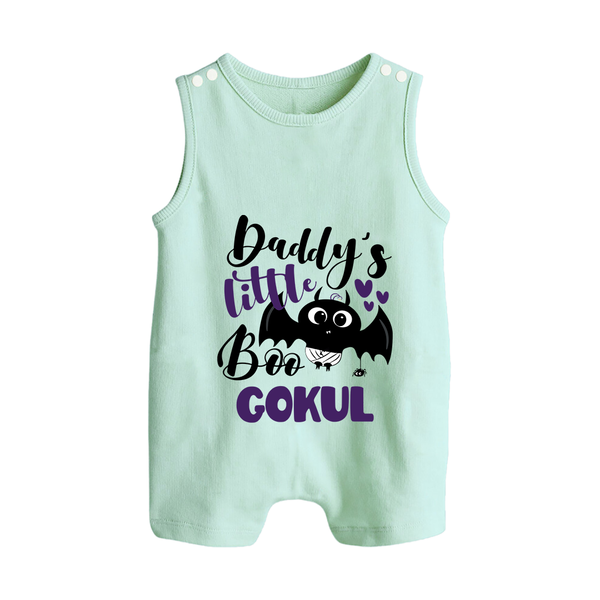 Daddy's Little Boo Bat Print Baby Button Romper  - MINT GREEN - New Born (Chest 18")