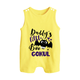 Daddy's Little Boo Bat Print Baby Button Romper  - PASTEL YELLOW - New Born (Chest 18")