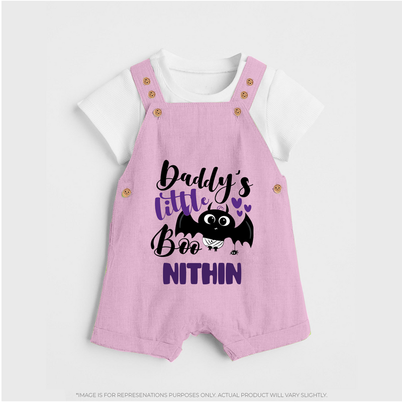 Daddy's Little Boo Dungaree Set | Custom Baby Dungaree Set for Halloween Fun - BABY PINK - 0 - 5 Months Old (Chest 18")