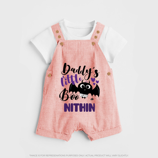 Daddy's Little Boo Dungaree Set | Custom Baby Dungaree Set for Halloween Fun - PEACH - 0 - 5 Months Old (Chest 18")
