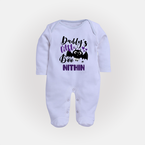 Daddy's Little Boo Sleep Suit | Custom Baby Sleep Suit for Halloween Fun - BABY BLUE - New Born (Chest 7.5")