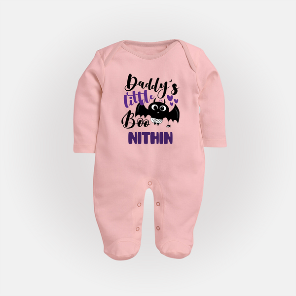Daddy's Little Boo Sleep Suit | Custom Baby Sleep Suit for Halloween Fun - BABY PINK - New Born (Chest 7.5")