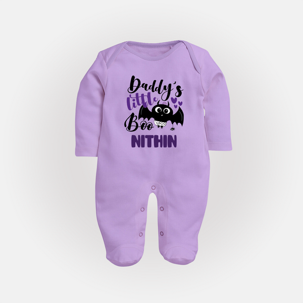 Daddy's Little Boo Sleep Suit | Custom Baby Sleep Suit for Halloween Fun - LILAC - New Born (Chest 7.5")