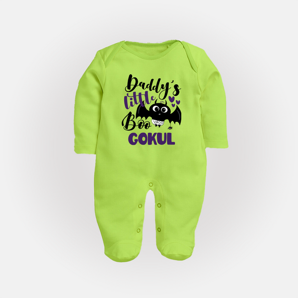 Daddy's Little Boo Bat Print Baby Full Body Suit  - LIME GREEN - New Born (Chest 7.5")