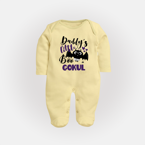 Daddy's Little Boo Bat Print Baby Full Body Suit  - PASTEL YELLOW - New Born (Chest 7.5")